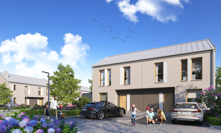 210 homes, including terraced, semi-detached, and detached houses, 