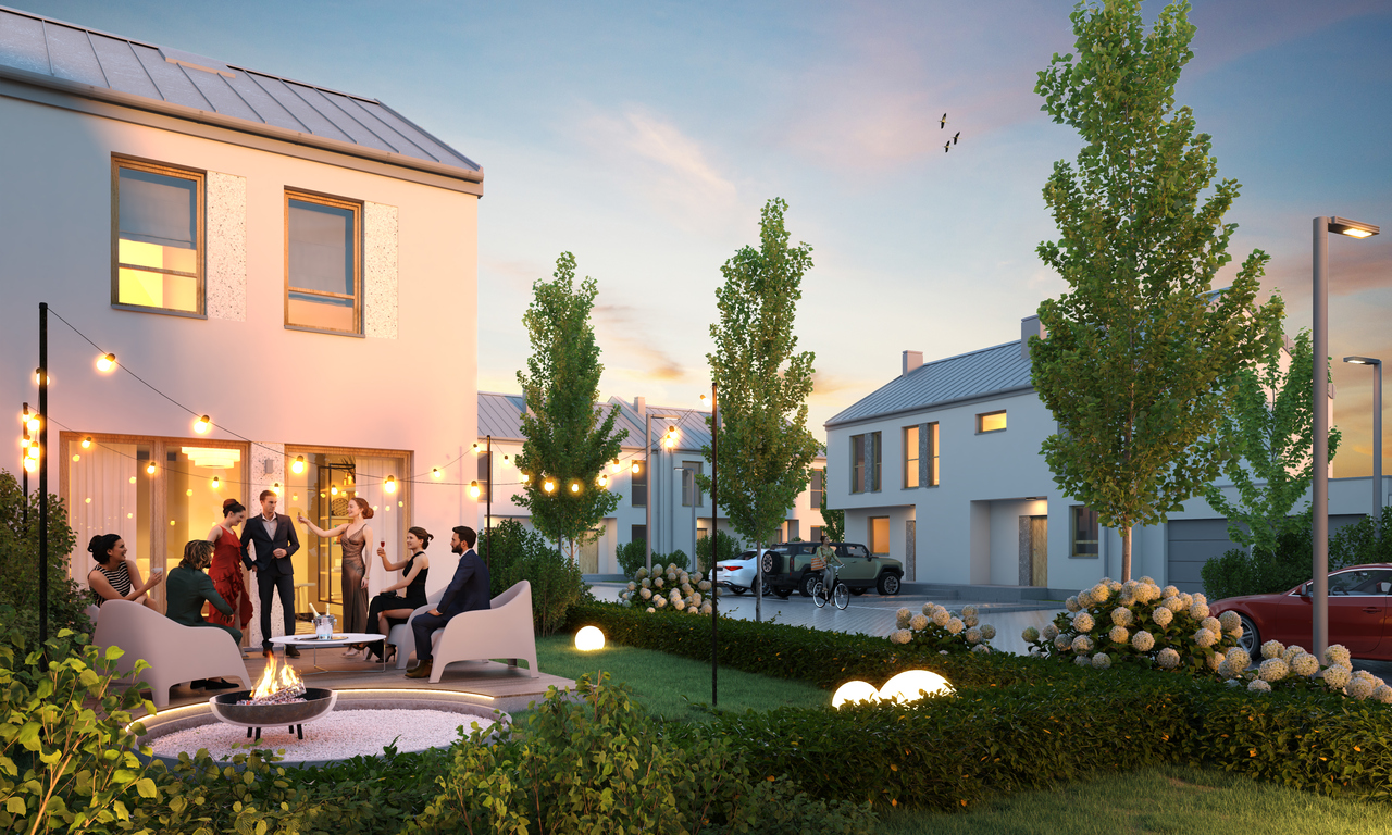 wizualizacja osiedla nova magdalenka 6 z widokiem na ogród i taras