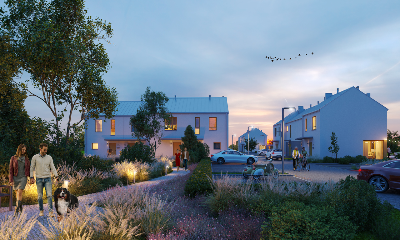 wieczorna wizualizacja osiedla zielone ogrody w łodzi górnej