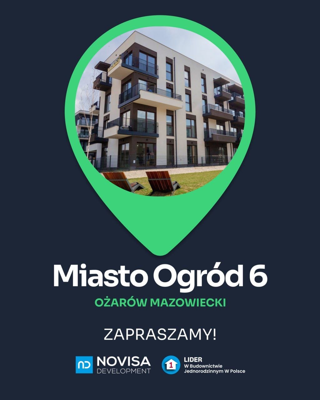 plakat ze zdjęciem osiedla miasto Ogród 6 gdzie odbędzie się sąsiadówka