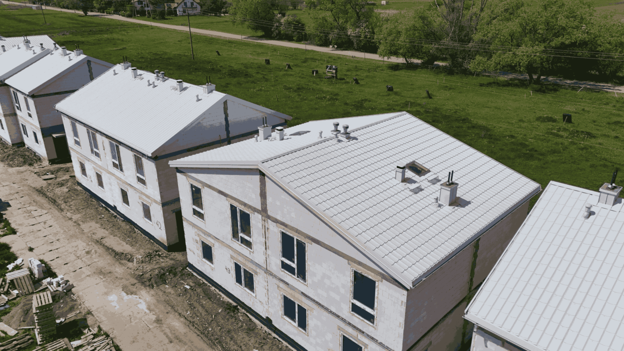 top view of residential housing development construction site in Radzymin