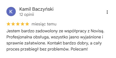 klient kamil baczyńaski pisze o pozytywnej współpracy z firmą novisa pozytywna opinia o novisa development