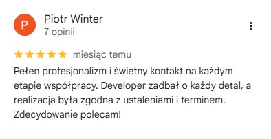 klient piotr pisze pozytywną opinię o novisa wypowiadając się na temat standardu realizacji i wysokiej jakości współpracy