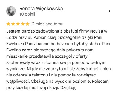 klientka renata opisuje współpracę z biurem sprzedaży w łodzi jako obsługę na bardzo wysokim poziomie docenia stały kontakt i pomoc w całym procesie
