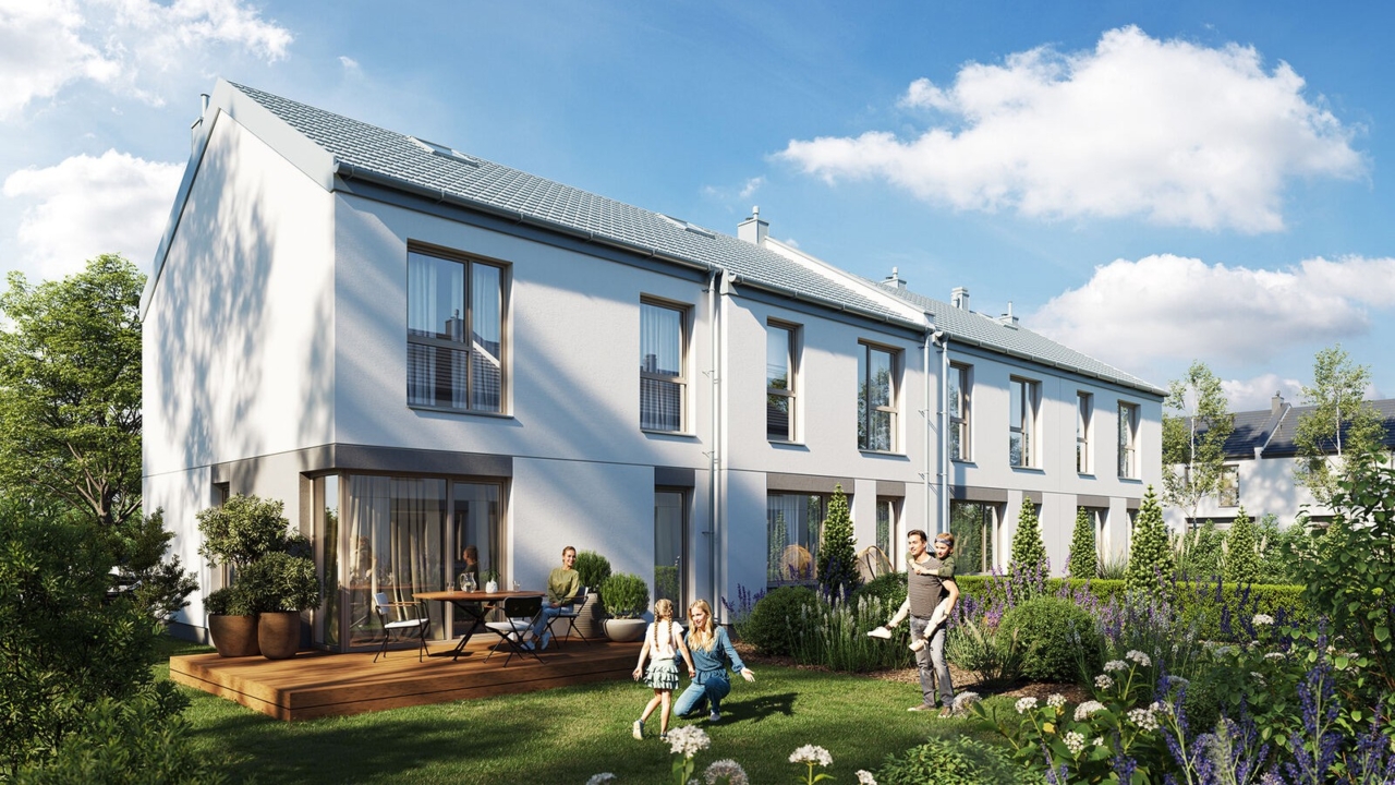 a good residential development: Arkady Walendów houses with gardens, visualisation